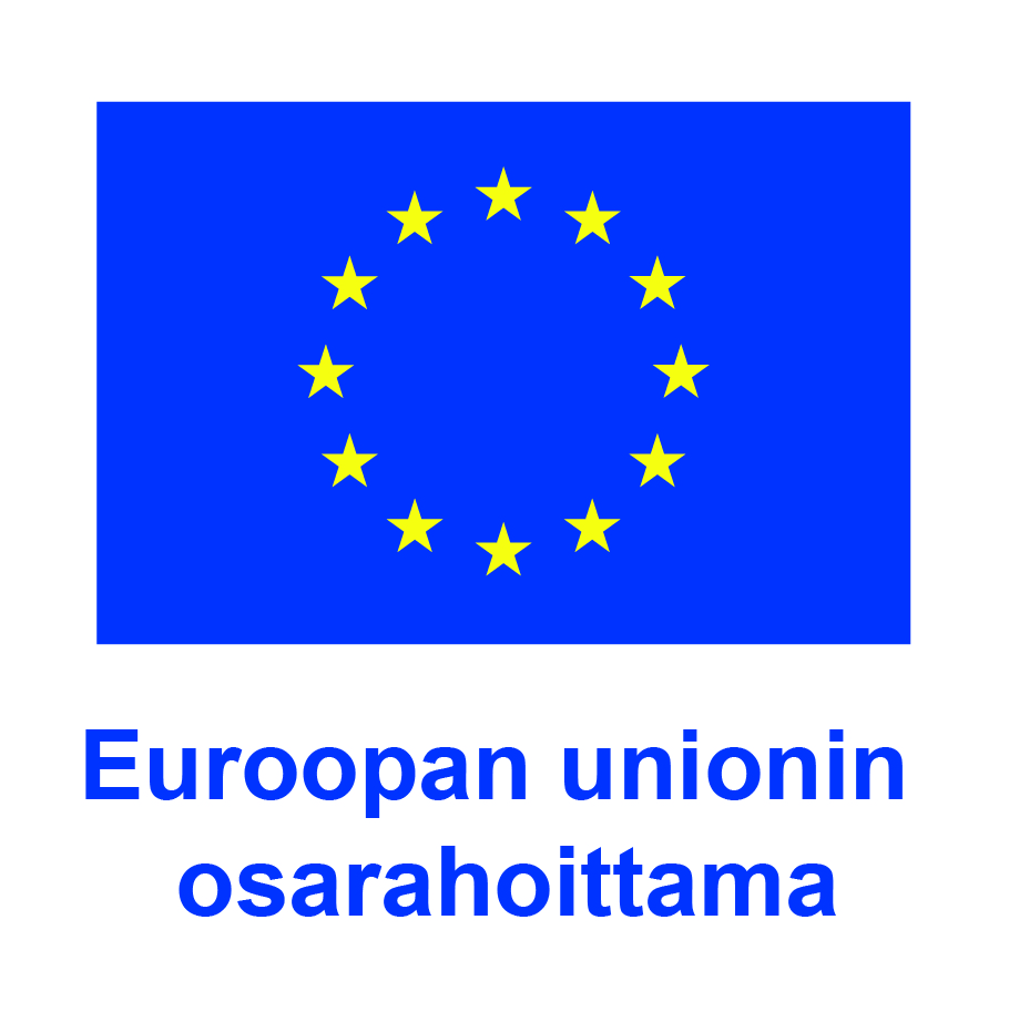 Euroopan unionin lippulogo, jonka alapuolella on teksti "Euroopan unionin osarahoittama"